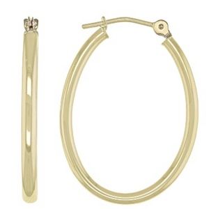 14K Yellow Gold 2x25MM Oval Tube Hoop Earrings
